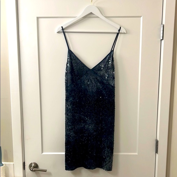 Zara Dresses & Skirts - Black+ Green Sequin Slip Dress Zara